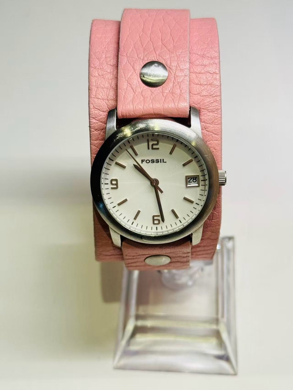 Fossil Women’s Watch Quartz Date Pink Leather Strap 31mm New Battery Runs